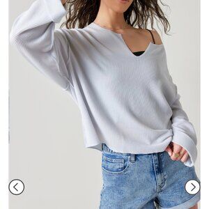 Francesca's Collection Gray Knit Shirt Women's Large Cara Long Sleeve Slouch Top